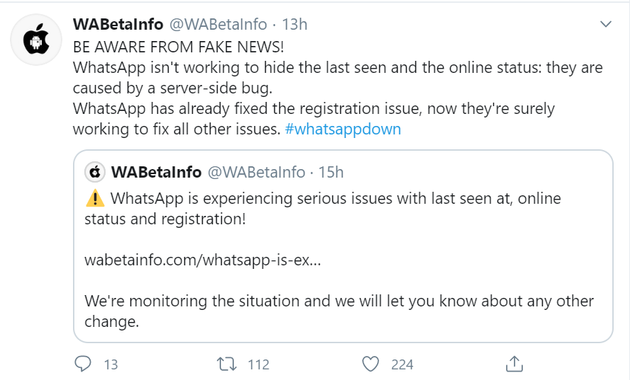 whatsapp error fake news