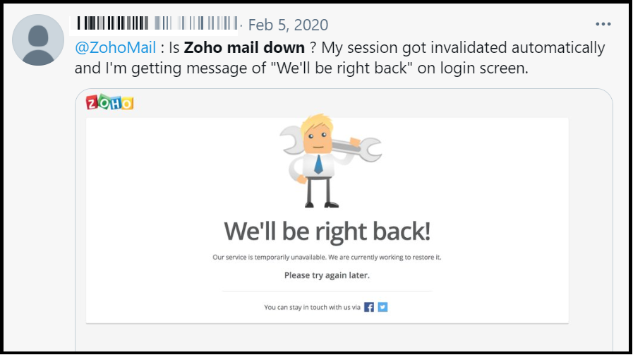 Zoho Mail Down