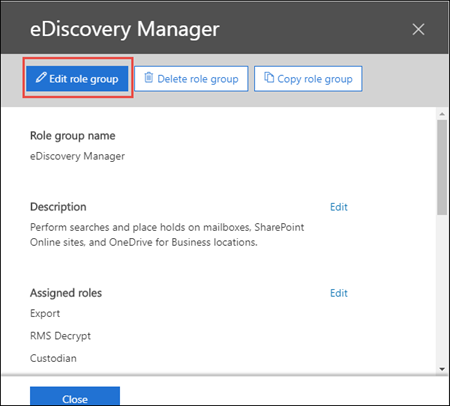 Edit Role in eDiscovery Manager